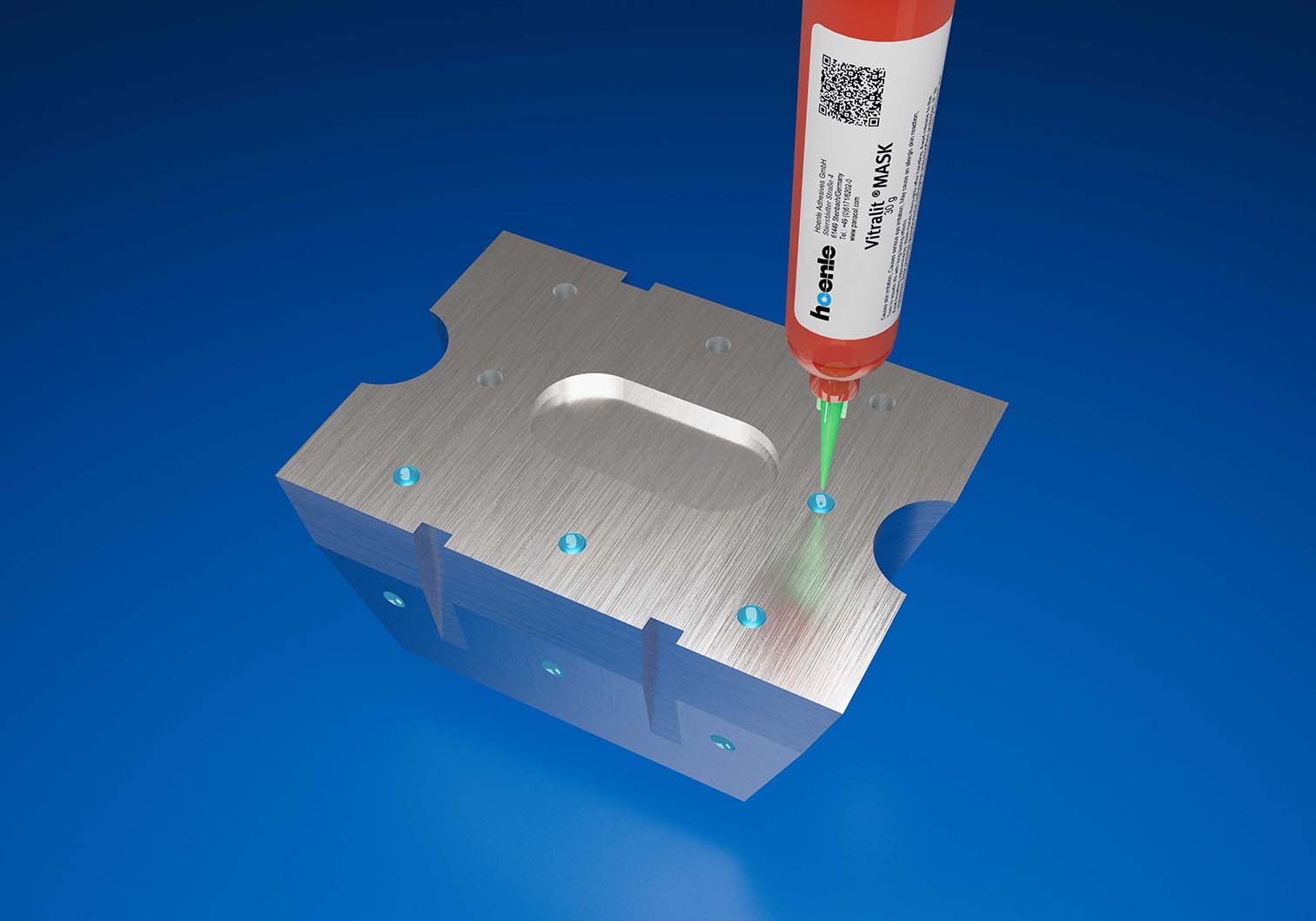 A UV masking is dispensed on a component