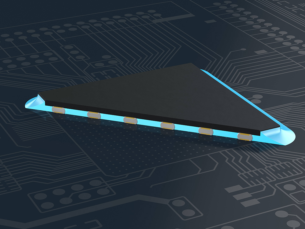 Underfill Slice on PCB with ball grid PCB underfill with ball grid